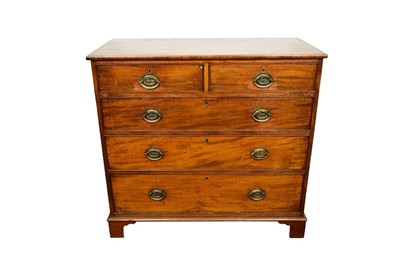 Lot 1398 - George III mahogany chest of drawers, having two short over three long graduated drawers on bracket feet, 108cm wide x 53cm deep x 101cm high