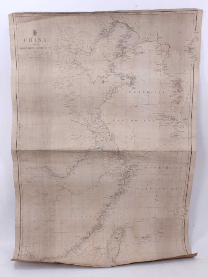 Lot 878 - 19th century canvas backed map, China from Hong Kong to Liau - Tung 1860.
