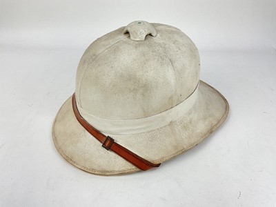 Lot 545 - Second World War period Pith helmet, with brown leather head band stamped 'Veronica Detatchable self - conforming head band Royal letters patent No. 228467,  dated 1941 to interior in ink.