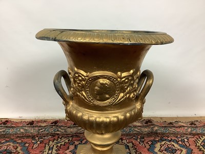 Lot 1167 - Gilt painted fibreglass classical urn, 50cm high