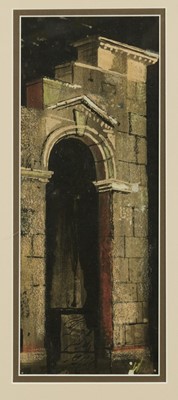 Lot 1181 - Attributed to John Piper (1903-1992), two mixed media architecture designs for theatre, 37cm x 14cm, in glazed frames