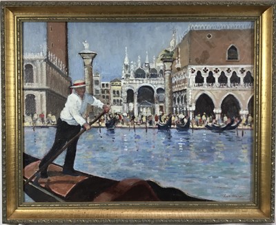 Lot 79 - David Baxter (b. 1942) oil on board, Venice, 39cm x 49cm, in gilt frame