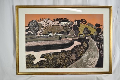 Lot 1139 - *Graham Clarke (b.1941) woodblock print - Bridge at Gweek, signed and numbered 35/50, 66cm x 46cm in glazed frame