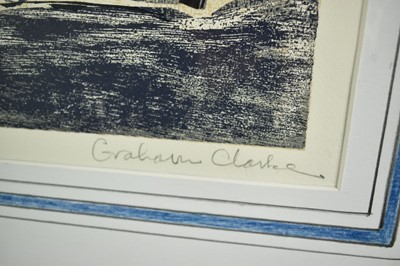 Lot 49 - *Graham Clarke (b.1941) woodblock print - Cadgwith, signed and numbered 15/50, 66cm x 46cm in glazed frame