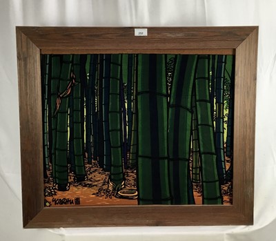Lot 252 - Clifton Karhu woodblock on fabric 1975, in glazed frame