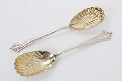 Lot 305 - Pair Victorian Albany pattern serving spoons, with shell bowls (Sheffield 1891) Harrison Brothers & Howson. All at approximately 6ozs. together with a Georgian silver toddy ladle with twisted whale...