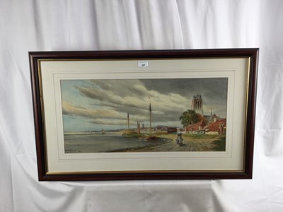 Lot 187 - Louis Van Staaten (1836-1909) watercolour, Dutch River Landscape, signed, 30cm x 64cm, in glazed frame