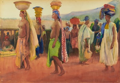Lot 1001 - *Gerald Spencer Pryse (1882-1956) watercolour - Lokoja Market, 54cm x 78cm, titled verso, unframed