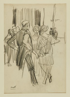 Lot 1053 - *Dame Laura Knight (1877-1970) charcoal on paper - figural group, 36.5cm x 25.5cm, signed