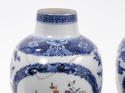 Lot 147 - Pair of 18th century Chinese blue and white porcelain vases with polychrome painted decoration.