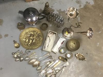 Lot 606 - Group of silver plated ware to include cutlery, brass and other items.