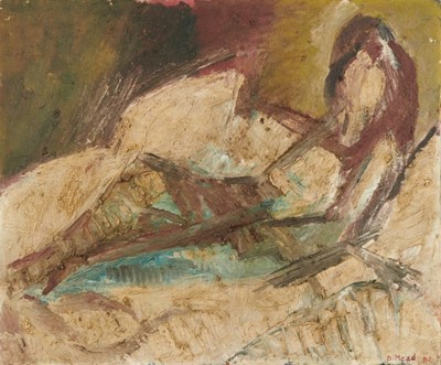 Lot 1152 - Dorothy Mead (1928-1975) oil on canvas - figure reclining, signed and dated '61, 76.5cm x 63.5cm, unframed