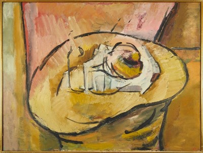 Lot 1155 - Dorothy Mead (1928-1975) oil on canvas - still life after Cezanne, dated '66, 101.5cm x 77cm, framed