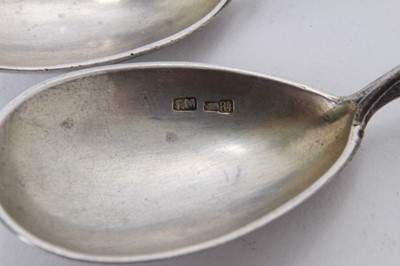 Lot 307 - Pair late Imperial Russian silver spoons, with teardrop bowls, engraved on the reverse and twisted stems. Bowls with 84 Zolotnik marks (1908 - 1917). 14.5cm overall length.