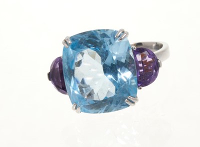 Lot 410 - 18ct white gold blue topaz and amethyst cocktail ring