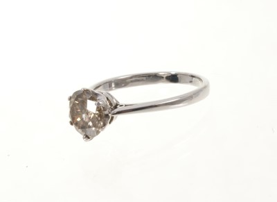Lot 453 - Diamond single stone ring with a round brilliant cut diamond estimated to weigh approximately 1.85cts in six claw coronet setting on plain shank.