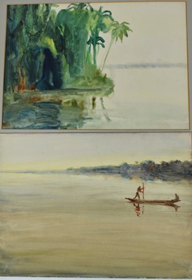 Lot 1004 - *Gerald Spencer Pryse (1882-1956) two watercolours - Evening on the Niger and Niger Banks, 38.5cm x 54cm, titled verso, unframed