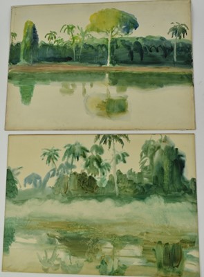 Lot 1009 - *Gerald Spencer Pryse (1882-1956) two watercolours - Morning Mist on the Niger and another, 37.5cm x 53cm, titled verso, unframed