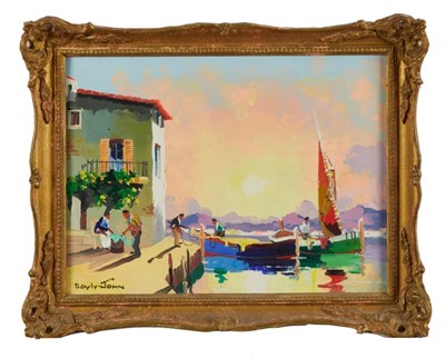 Lot 1117 - *Cecil Rochfort D'Oyly-John (1906-1993) oil on canvas - 'Dawn Fishermen off French Coast at Cassis near St. Tropez', signed, inscribed verso, in gilt frame