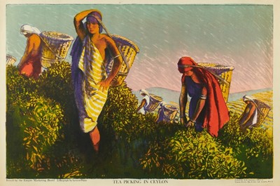 Lot 1014 - *Gerald Spencer Pryse (1882-1956) colour lithograph - Tea Picking in Ceylon, issued by the Empire Marketing Board, 77cm x 51cm, unframed