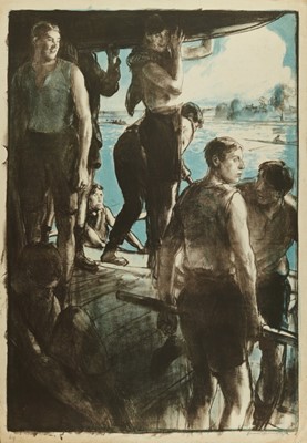 Lot 1015 - *Gerald Spencer Pryse (1882-1956) colour lithograph - Rowers, signed below in pencil, 77cm x 54cm, unframed