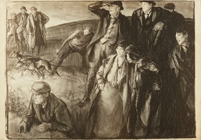 Lot 1016 - *Gerald Spencer Pryse (1882-1956) black and white lithograph - A Coursing Meeting, signed and titled below in pencil, 56cm x 78cm, unframed
