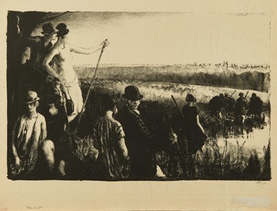 Lot 1017 - *Gerald Spencer Pryse (1882-1956) black and white lithograph - Otter Hunt, signed and titled below in pencil, 36cm x 54cm, unframed
