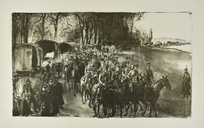 Lot 1018 - *Gerald Spencer Pryse (1882-1956) black and white lithograph - The Retreat of the Seventh Division and Third Cavalry on Ypres, signed and titled below in pencil, 29cm x 48cm, unframed