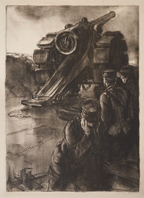Lot 1019 - *Gerald Spencer Pryse (1882-1956) black and white lithograph - artillery gun, signed below in pencil, 64cm x 46cm, unframed
