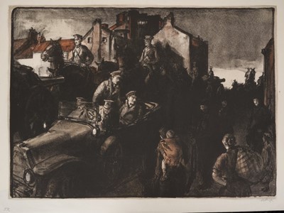 Lot 1021 - *Gerald Spencer Pryse (1882-1956) colour lithograph - refugees and artillery, signed below in pencil, 47cm x 64cm, unframed