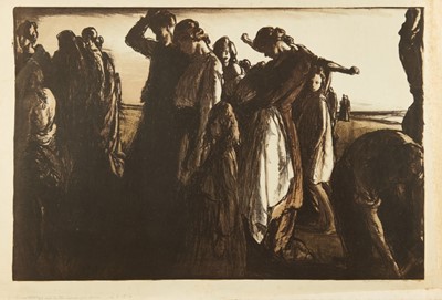Lot 1022 - *Gerald Spencer Pryse (1882-1956) black and white lithograph - Refugees, 'They that go up to the merciful town', signed and titled below in pencil, 46cm x 68cm, unframed