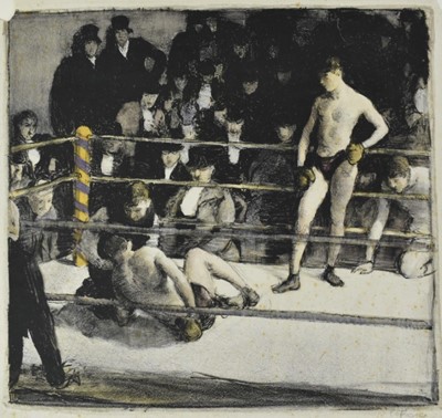 Lot 1024 - *Gerald Spencer Pryse (1882-1956) colour lithograph - the boxing ring, signed below in pencil, 31cm x 32cm, unframed