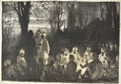 Lot 1031 - *Gerald Spencer Pryse (1882-1956) black and white lithograph - British Indians in France, 46cm x 66cm, signed in pencil below, unframed
