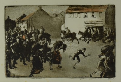 Lot 1032 - *Gerald Spencer Pryse (1882-1956) colour lithograph - Third Cavalry Division in Ghent, Oct. 12th 1914, 21cm x 32cm, signed and titled below in pencil, unframed