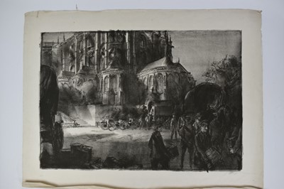 Lot 276 - *Gerald Spencer Pryse (1882-1956) black and white lithograph - British at Le Mans Cathedral 1914, 45cm x 65cm, signed in pencil below, unframed