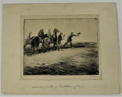 Lot 1037 - *Gerald Spencer Pryse (1882-1956) etching - A hawking party near Salisbury Plain, signed and titled, 18cm x 14cm, unframed