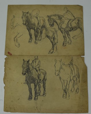 Lot 1038 - *Gerald Spencer Pryse (1882-1956) two pencil sketches - horse and rider, 40cm x 28cm, unframed