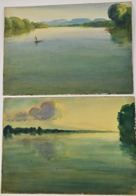Lot 64 - *Gerald Spencer Pryse (1882-1956) two watercolours - River landscapes the first with mountain range and the second a stormy sky, 38.5cm x 54.5cm, both titled verso, unframed (2)