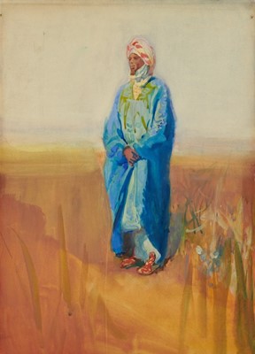 Lot 55 - *Gerald Spencer Pryse (1882-1956) watercolour - figure in blue robe, 54.5cm x 38cm, titled verso 'Bel-Arba', unframed