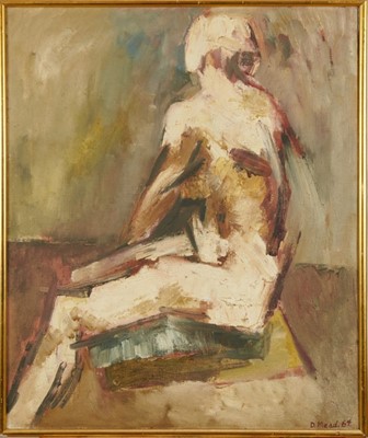 Lot 1145 - Dorothy Mead (1928-1975) oil on canvas - seated nude, signed and dated ‘64, 77cm x 64cm, framed