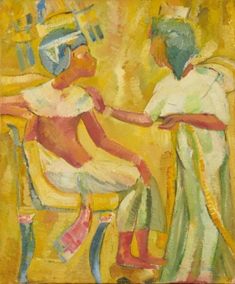 Lot 1147 - Dorothy Mead (1928-1975) oil on canvas - Ancient Egyptian figures, dated '72, 61cm x 51cm, unframed