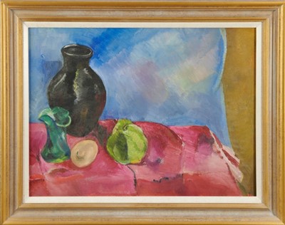 Lot 1148 - Dorothy Mead (1928-1975) oil on canvas - still life with black vase, dated '74, 46cm x 61cm, in painted framed