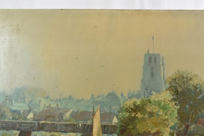 Lot 1204 - Marcus Ford (1914-1989), oil painting - View of Beccles, signed, 62cm x 92cm, unframed