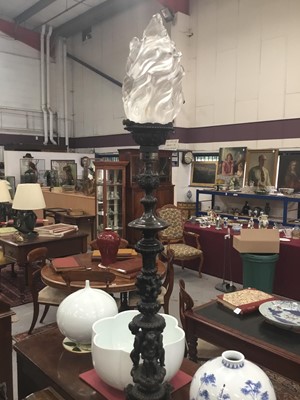 Lot 1450 - Fine pair of 19th century Venetian bronze standard lamps, converted for electricit