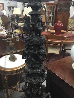 Lot 1450 - Fine pair of 19th century Venetian bronze standard lamps, converted for electricit