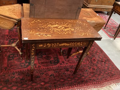 Lot 1451 - Early 19th century Dutch mahogany and marquetry card table, rectangular fold-over top on square tapered legs, 82cm wide x 41cm deep x 76cm high