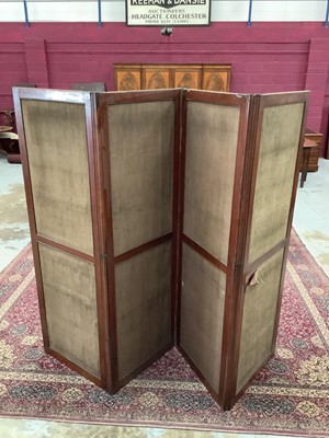 Lot 1488 - Late 19th/early 20th century mahogany framed brass mounted four-fold screen