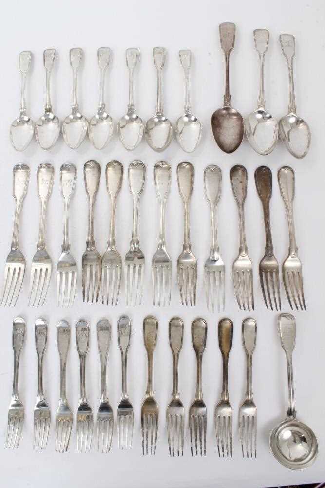 Lot 347 - Large group of Georgian and later silver Fiddle and Thread pattern flatware