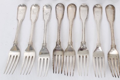 Lot 347 - Large group of Georgian and later silver Fiddle and Thread pattern flatware