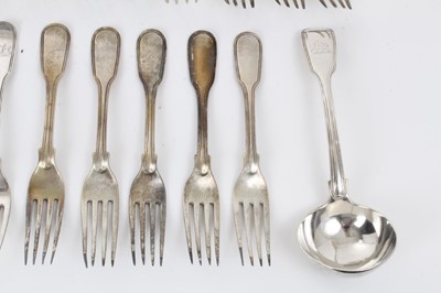 Lot 347 - Large group of Georgian and later silver Fiddle and Thread pattern flatware